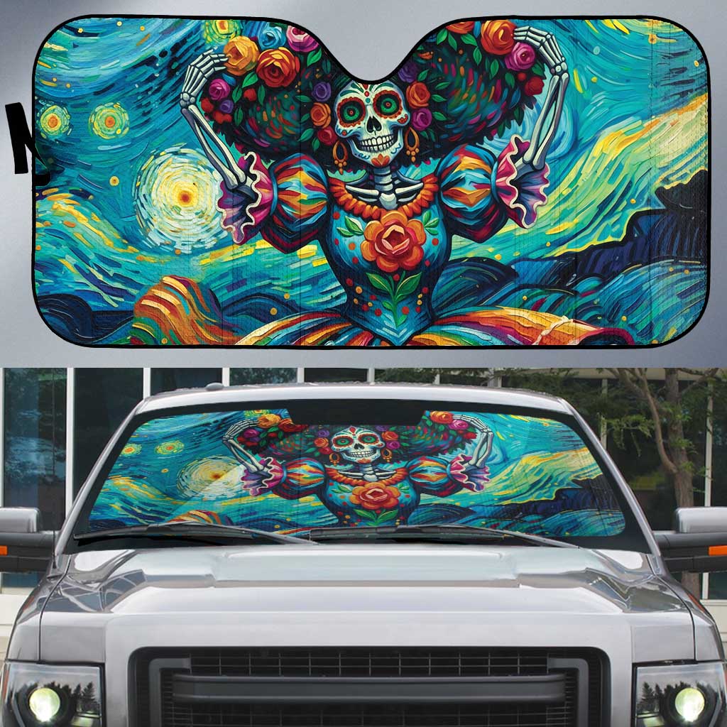Día de los Muertos Auto Sun Shade A Swirl of Colors and Souls - Wonder Print Shop
