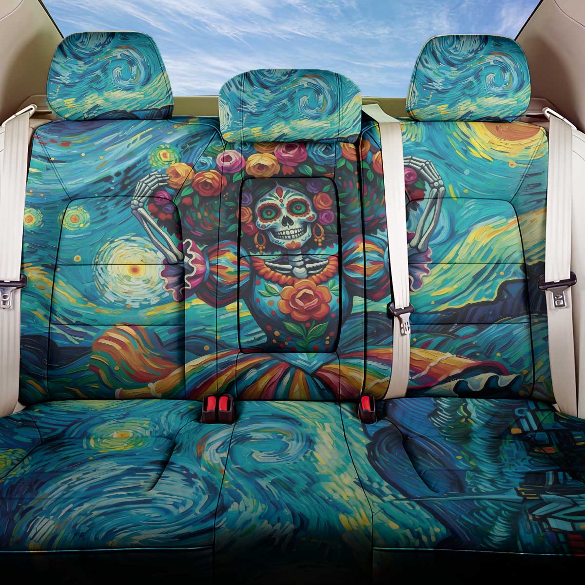 Día de los Muertos Back Car Seat Cover A Swirl of Colors and Souls - Wonder Print Shop