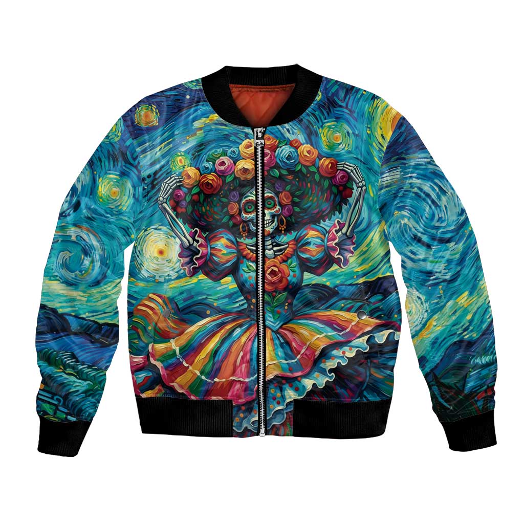 Día de los Muertos Bomber Jacket A Swirl of Colors and Souls - Wonder Print Shop