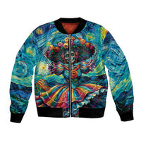 Día de los Muertos Bomber Jacket A Swirl of Colors and Souls - Wonder Print Shop