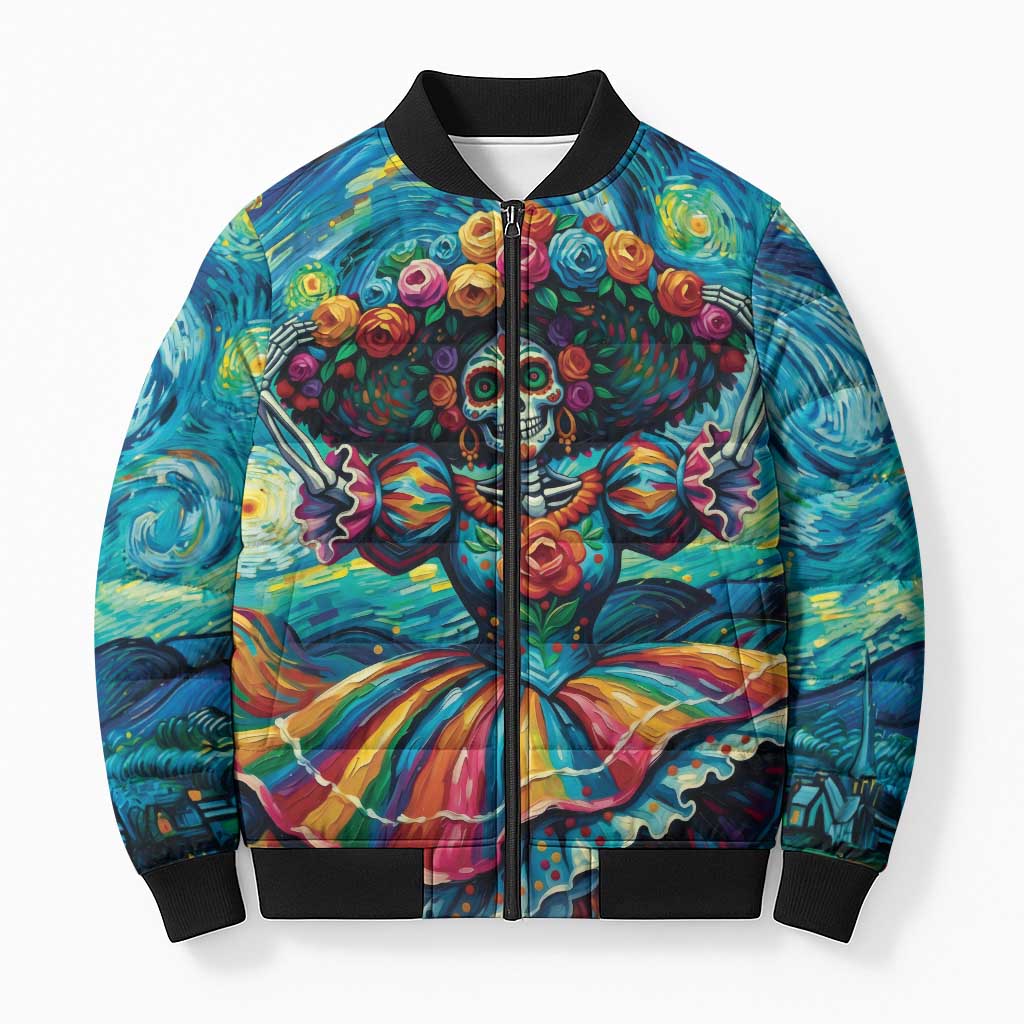 Día de los Muertos Bomber Puffer Jacket A Swirl of Colors and Souls - Wonder Print Shop