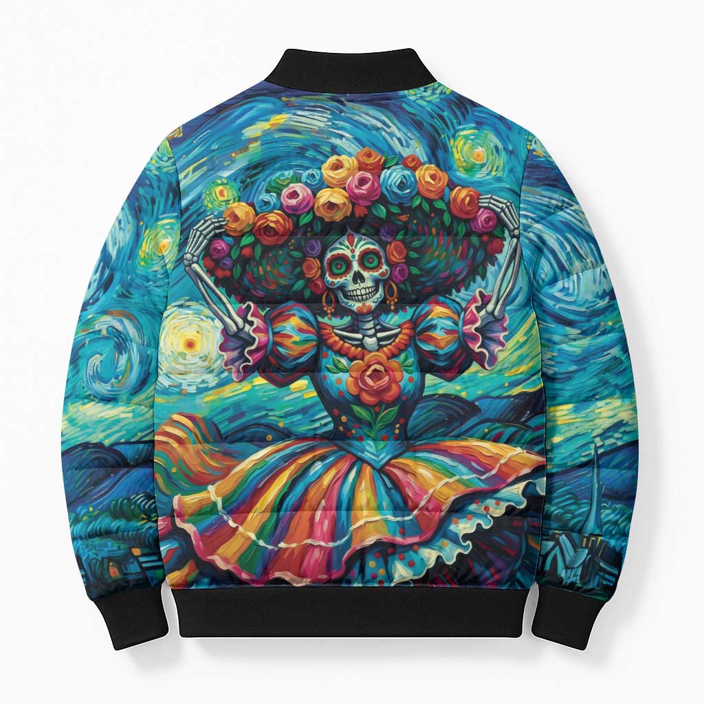 Día de los Muertos Bomber Puffer Jacket A Swirl of Colors and Souls - Wonder Print Shop