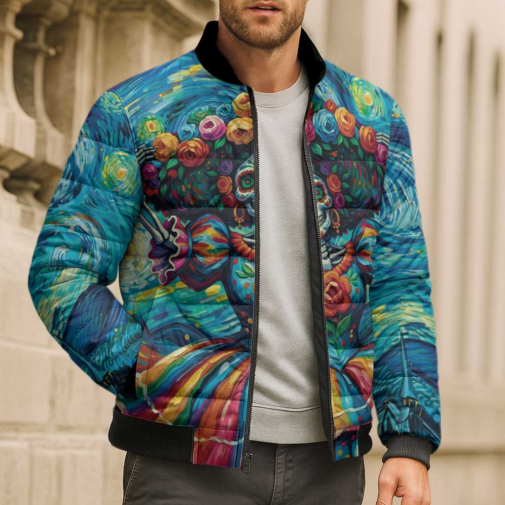 Día de los Muertos Bomber Puffer Jacket A Swirl of Colors and Souls - Wonder Print Shop