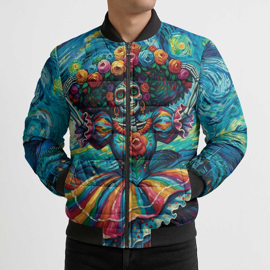 Día de los Muertos Bomber Puffer Jacket A Swirl of Colors and Souls - Wonder Print Shop