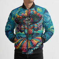 Día de los Muertos Bomber Puffer Jacket A Swirl of Colors and Souls - Wonder Print Shop