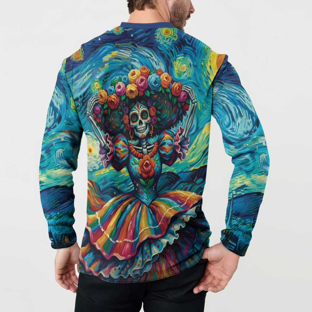 Día de los Muertos Button Sweatshirt A Swirl of Colors and Souls - Wonder Print Shop