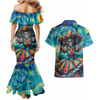 Día de los Muertos Couples Matching Mermaid Dress and Hawaiian Shirt A Swirl of Colors and Souls - Wonder Print Shop