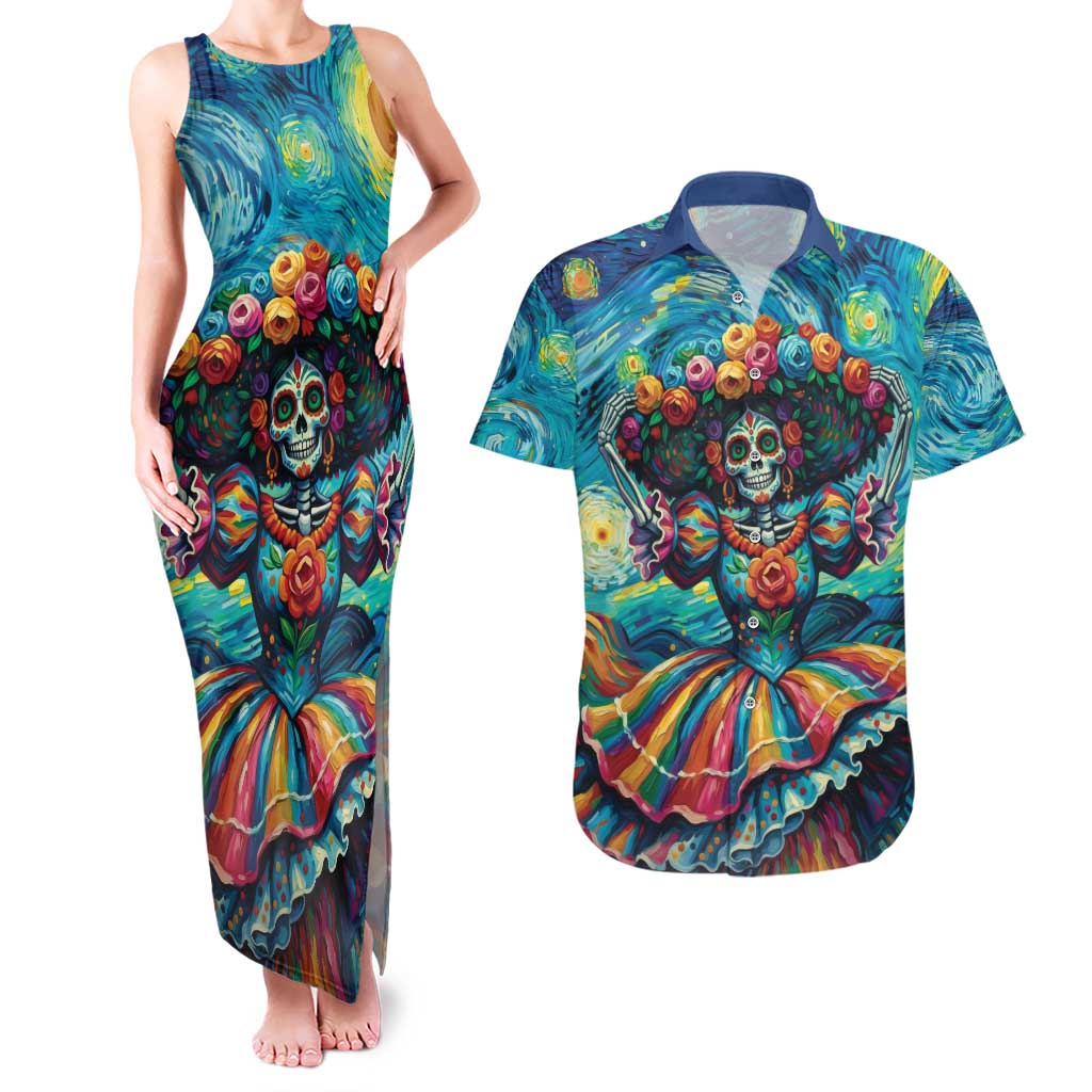 Día de los Muertos Couples Matching Tank Maxi Dress and Hawaiian Shirt A Swirl of Colors and Souls - Wonder Print Shop