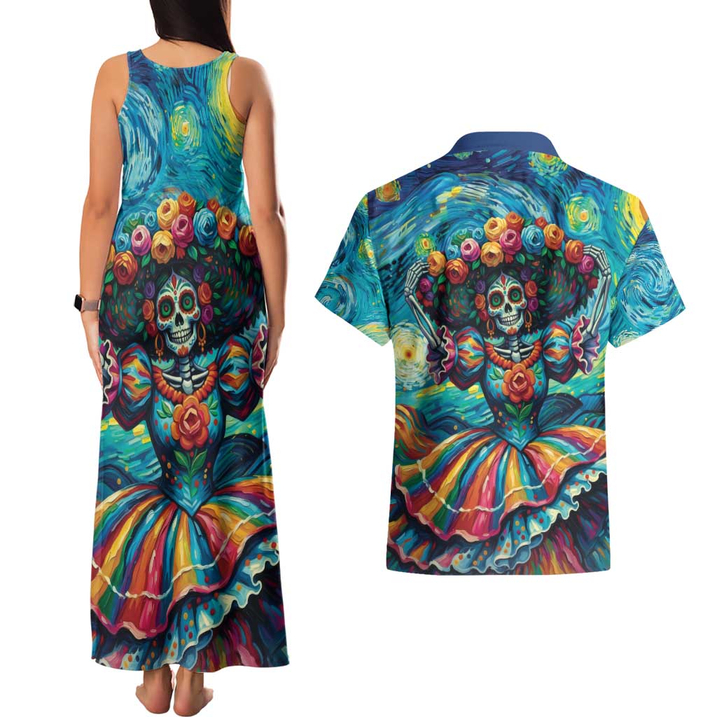 Día de los Muertos Couples Matching Tank Maxi Dress and Hawaiian Shirt A Swirl of Colors and Souls - Wonder Print Shop