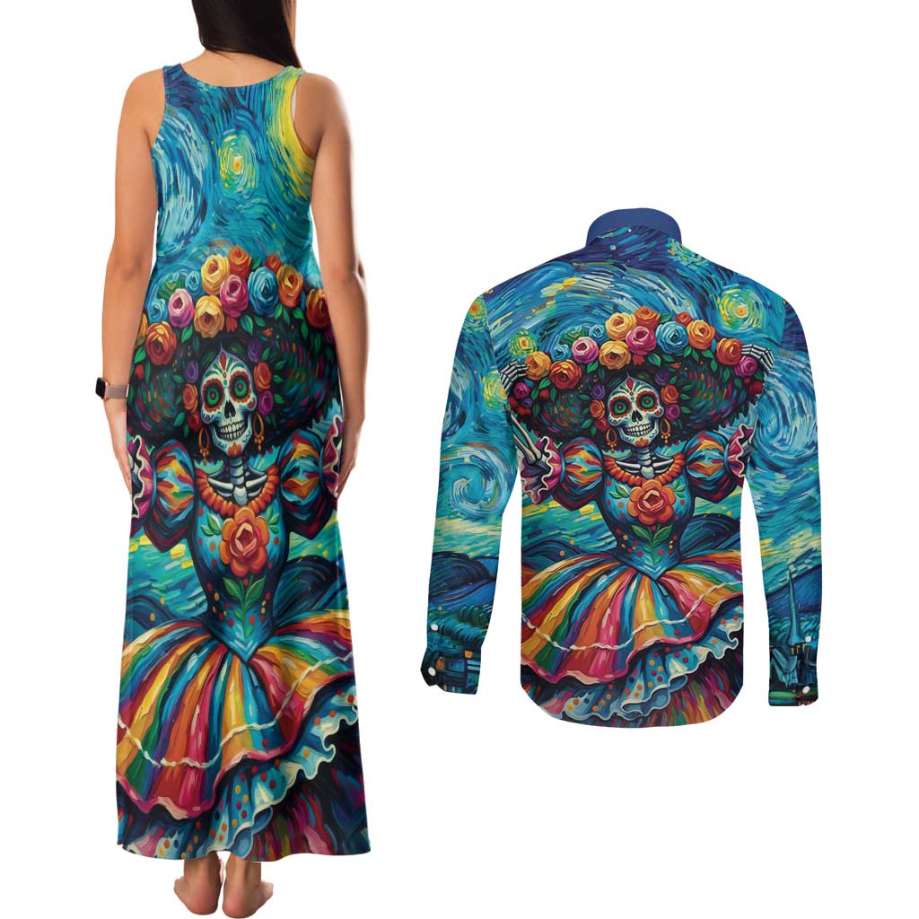 Día de los Muertos Couples Matching Tank Maxi Dress and Long Sleeve Button Shirt A Swirl of Colors and Souls - Wonder Print Shop