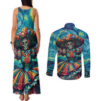 Día de los Muertos Couples Matching Tank Maxi Dress and Long Sleeve Button Shirt A Swirl of Colors and Souls - Wonder Print Shop