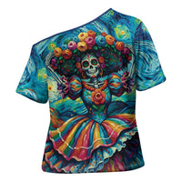 Día de los Muertos Cross Shoulder Shirt A Swirl of Colors and Souls - Wonder Print Shop