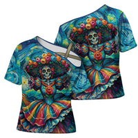 Día de los Muertos Cross Shoulder Shirt A Swirl of Colors and Souls - Wonder Print Shop