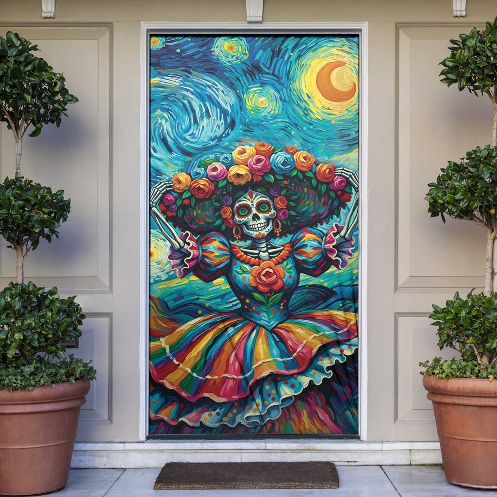 Día de los Muertos Door Cover A Swirl of Colors and Souls - Wonder Print Shop
