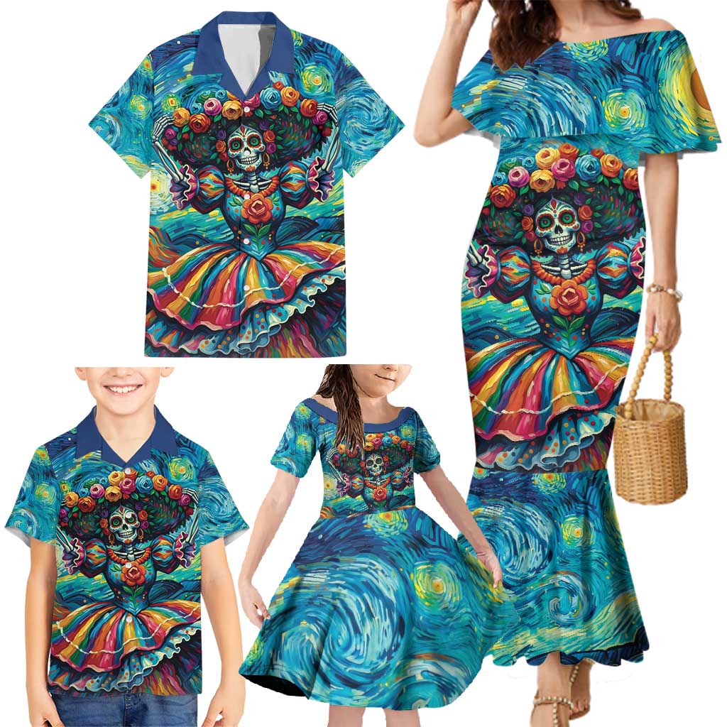 Día de los Muertos Family Matching Mermaid Dress and Hawaiian Shirt A Swirl of Colors and Souls - Wonder Print Shop