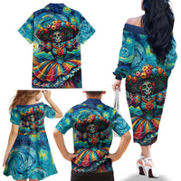 Día de los Muertos Family Matching Off The Shoulder Long Sleeve Dress and Hawaiian Shirt A Swirl of Colors and Souls - Wonder Print Shop