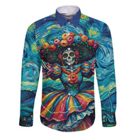 Día de los Muertos Family Matching Off The Shoulder Long Sleeve Dress and Hawaiian Shirt A Swirl of Colors and Souls - Wonder Print Shop