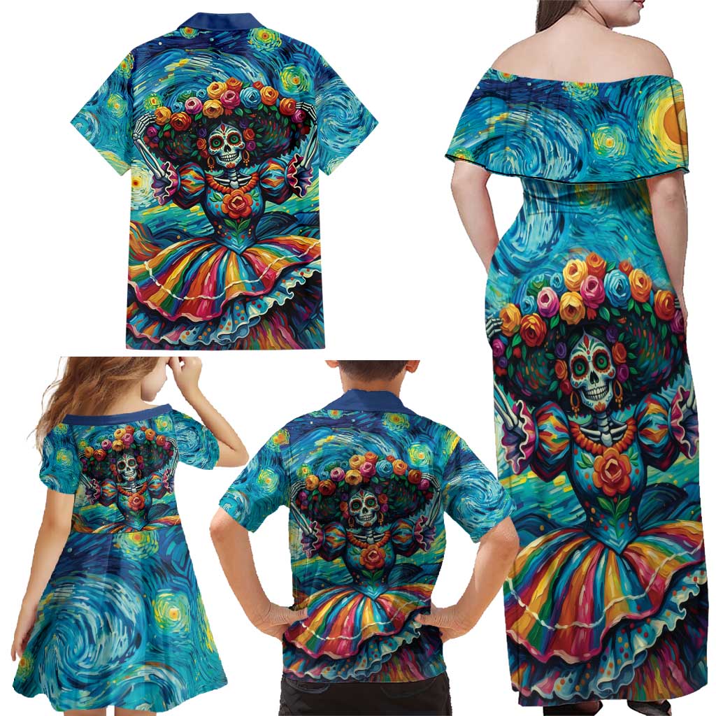 Día de los Muertos Family Matching Off Shoulder Maxi Dress and Hawaiian Shirt A Swirl of Colors and Souls - Wonder Print Shop