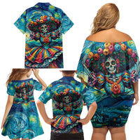 Día de los Muertos Family Matching Off Shoulder Short Dress and Hawaiian Shirt A Swirl of Colors and Souls - Wonder Print Shop