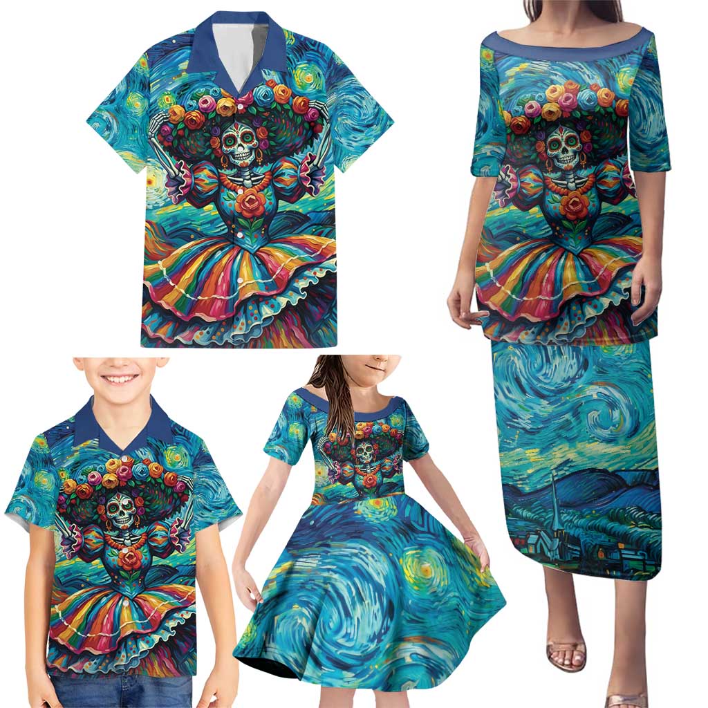 Día de los Muertos Family Matching Puletasi and Hawaiian Shirt A Swirl of Colors and Souls - Wonder Print Shop