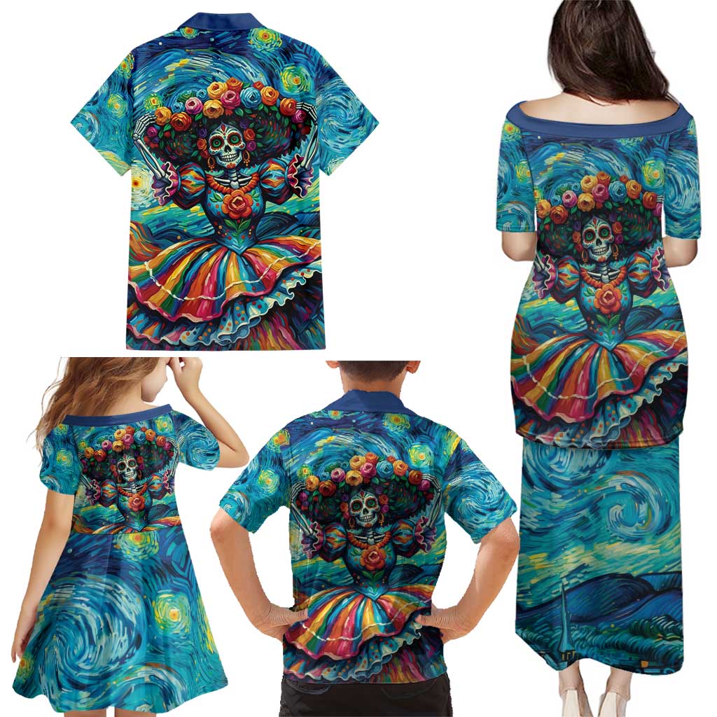 Día de los Muertos Family Matching Puletasi and Hawaiian Shirt A Swirl of Colors and Souls - Wonder Print Shop