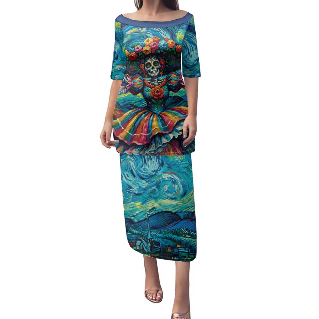 Día de los Muertos Family Matching Puletasi and Hawaiian Shirt A Swirl of Colors and Souls - Wonder Print Shop