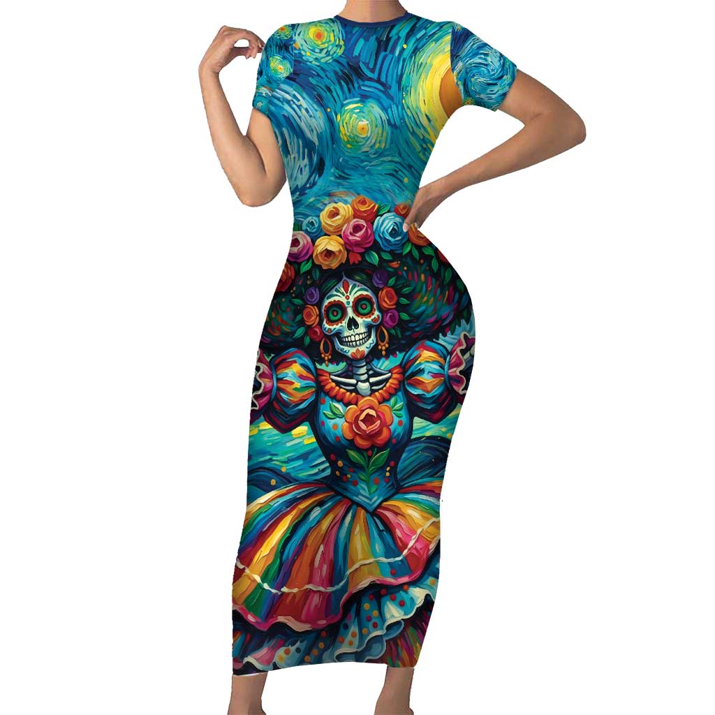 Día de los Muertos Family Matching Short Sleeve Bodycon Dress and Hawaiian Shirt A Swirl of Colors and Souls - Wonder Print Shop
