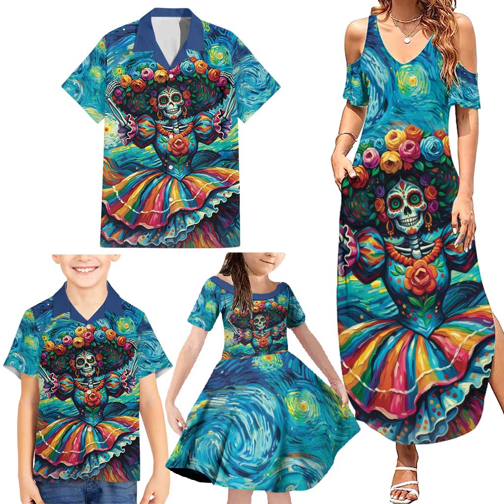 Día de los Muertos Family Matching Summer Maxi Dress and Hawaiian Shirt A Swirl of Colors and Souls - Wonder Print Shop