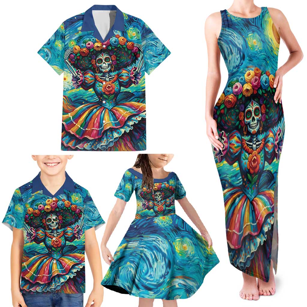 Día de los Muertos Family Matching Tank Maxi Dress and Hawaiian Shirt A Swirl of Colors and Souls - Wonder Print Shop