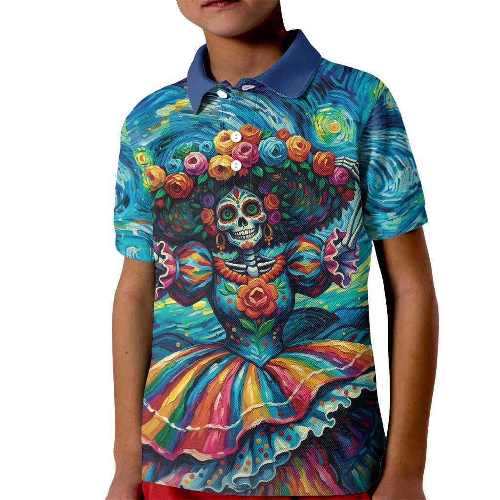 Día de los Muertos Kid Polo Shirt A Swirl of Colors and Souls - Wonder Print Shop