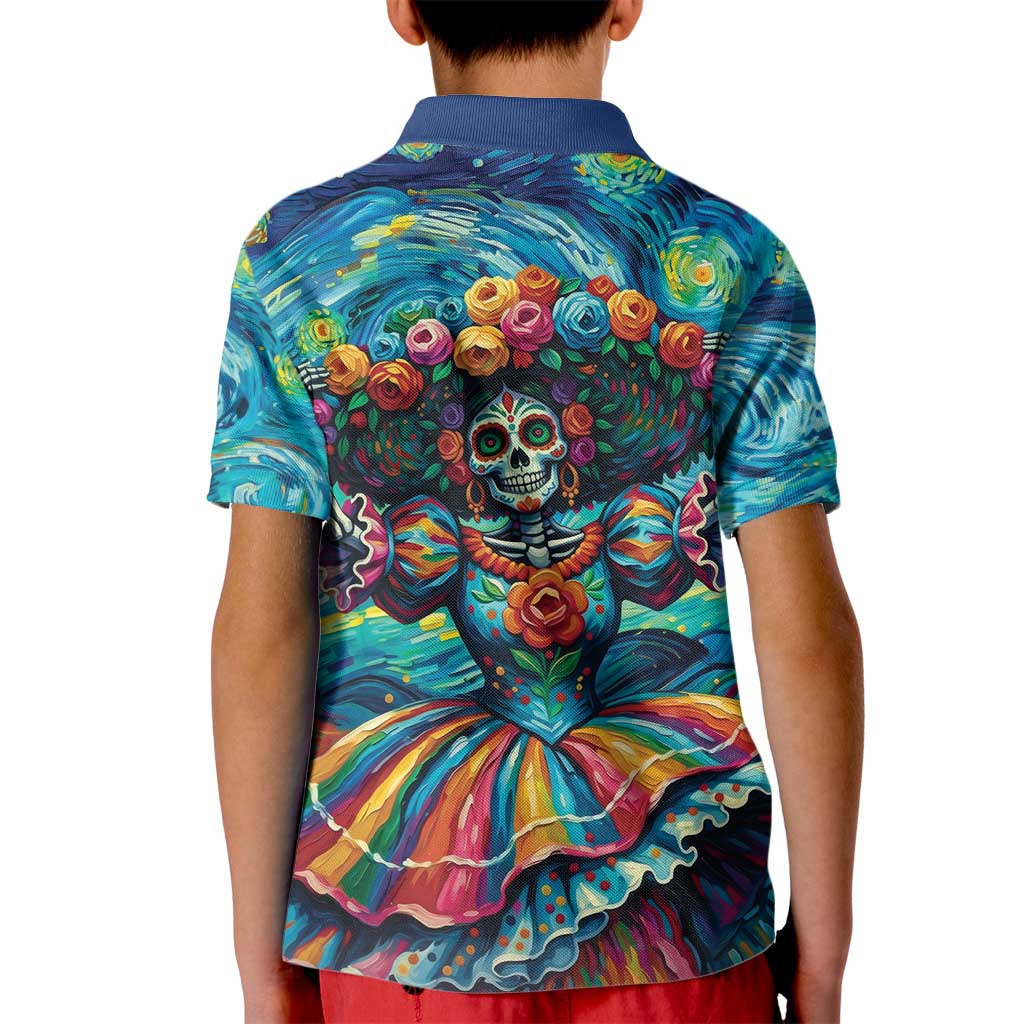 Día de los Muertos Kid Polo Shirt A Swirl of Colors and Souls - Wonder Print Shop