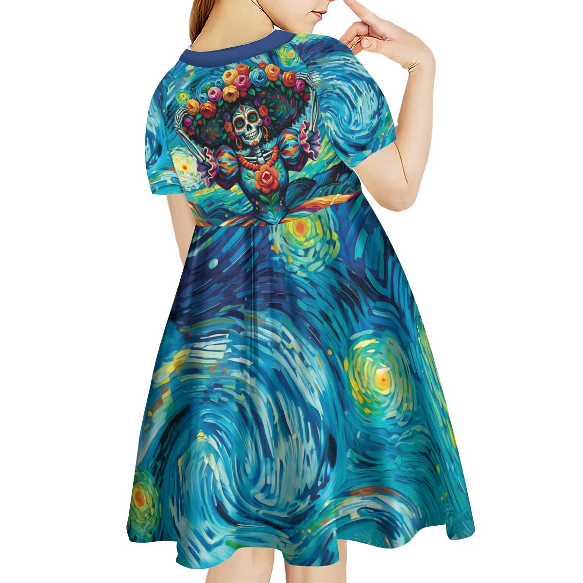 Día de los Muertos Kid Short Sleeve Dress A Swirl of Colors and Souls - Wonder Print Shop