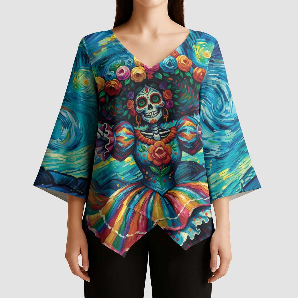Día de los Muertos Kimono Sleeve Blouse A Swirl of Colors and Souls - Wonder Print Shop