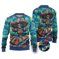 Día de los Muertos Ugly Christmas Sweater A Swirl of Colors and Souls - Wonder Print Shop