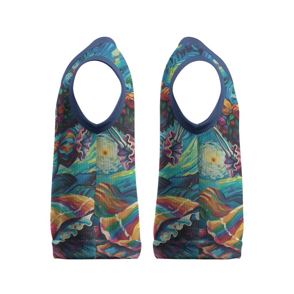 Día de los Muertos Christmas Knitted V-Neck Vest A Swirl of Colors and Souls - Wonder Print Shop
