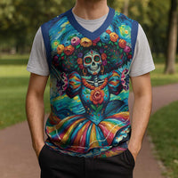 Día de los Muertos Christmas Knitted V-Neck Vest A Swirl of Colors and Souls - Wonder Print Shop