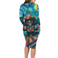 Día de los Muertos Long Sleeve Bodycon Dress A Swirl of Colors and Souls - Wonder Print Shop