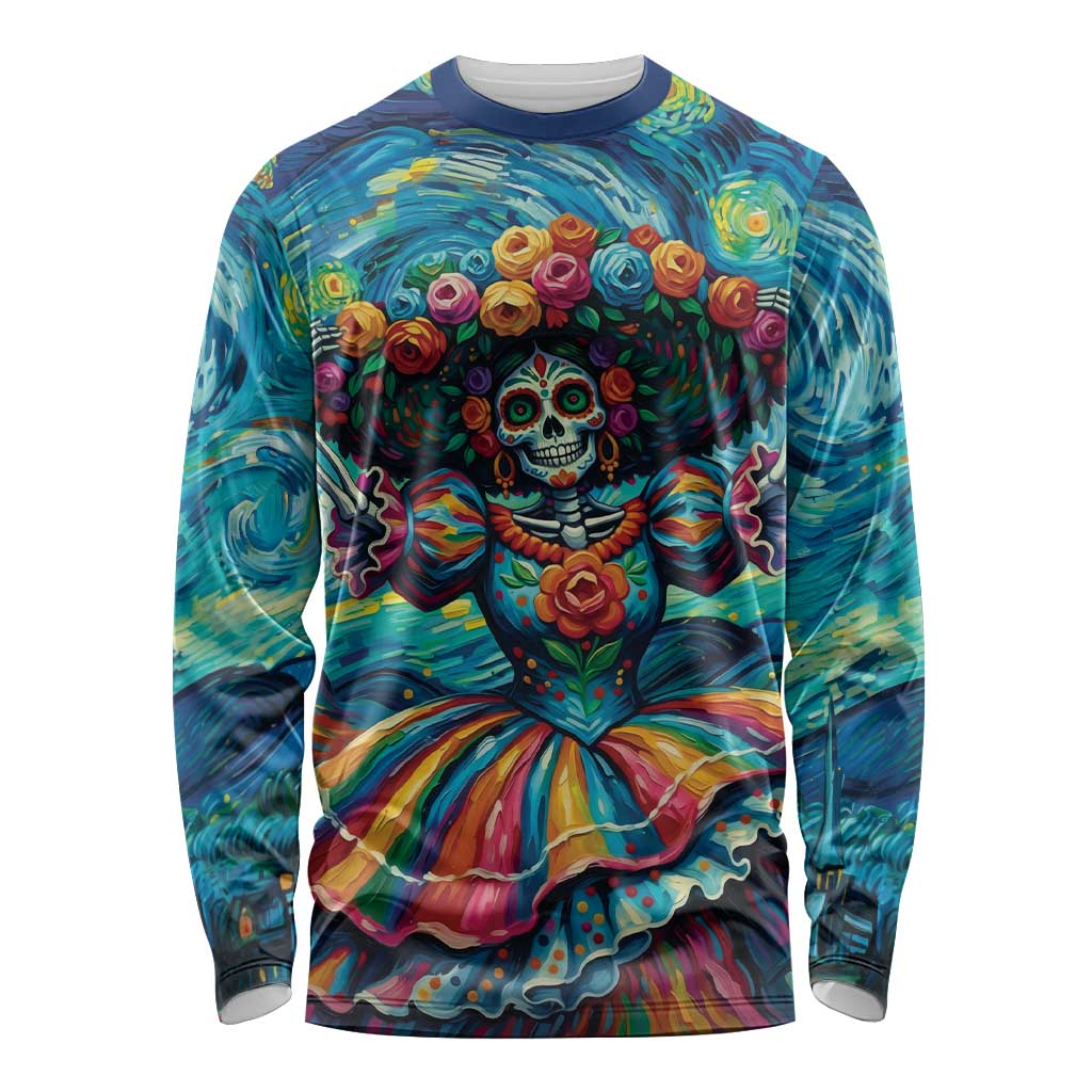 Día de los Muertos Long Sleeve Shirt A Swirl of Colors and Souls - Wonder Print Shop
