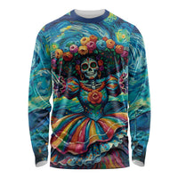 Día de los Muertos Long Sleeve Shirt A Swirl of Colors and Souls - Wonder Print Shop