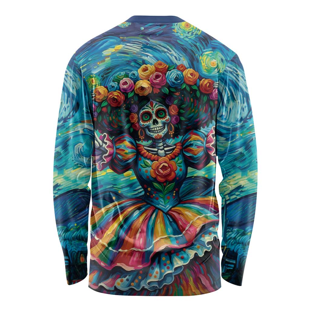 Día de los Muertos Long Sleeve Shirt A Swirl of Colors and Souls - Wonder Print Shop