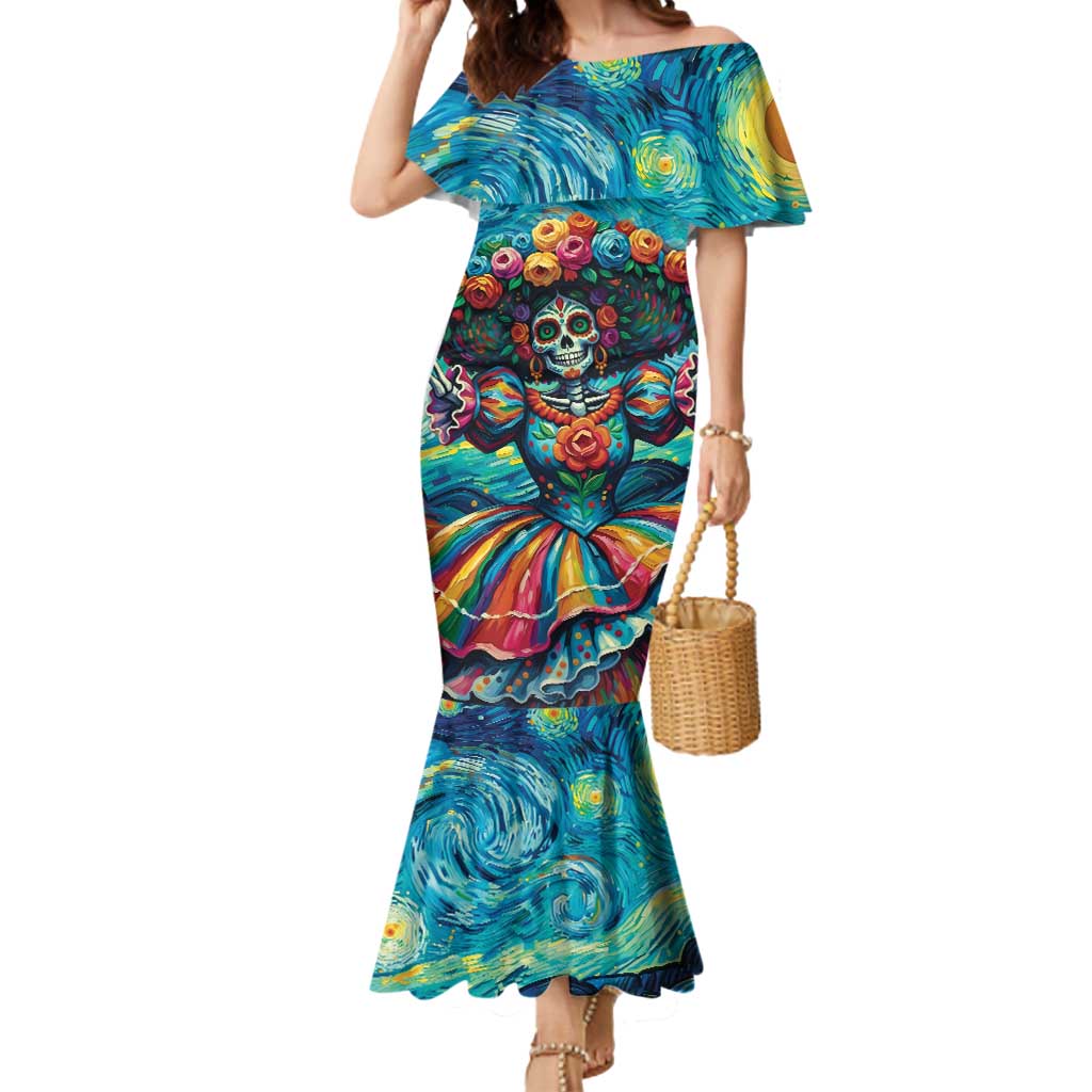Día de los Muertos Mermaid Dress A Swirl of Colors and Souls - Wonder Print Shop