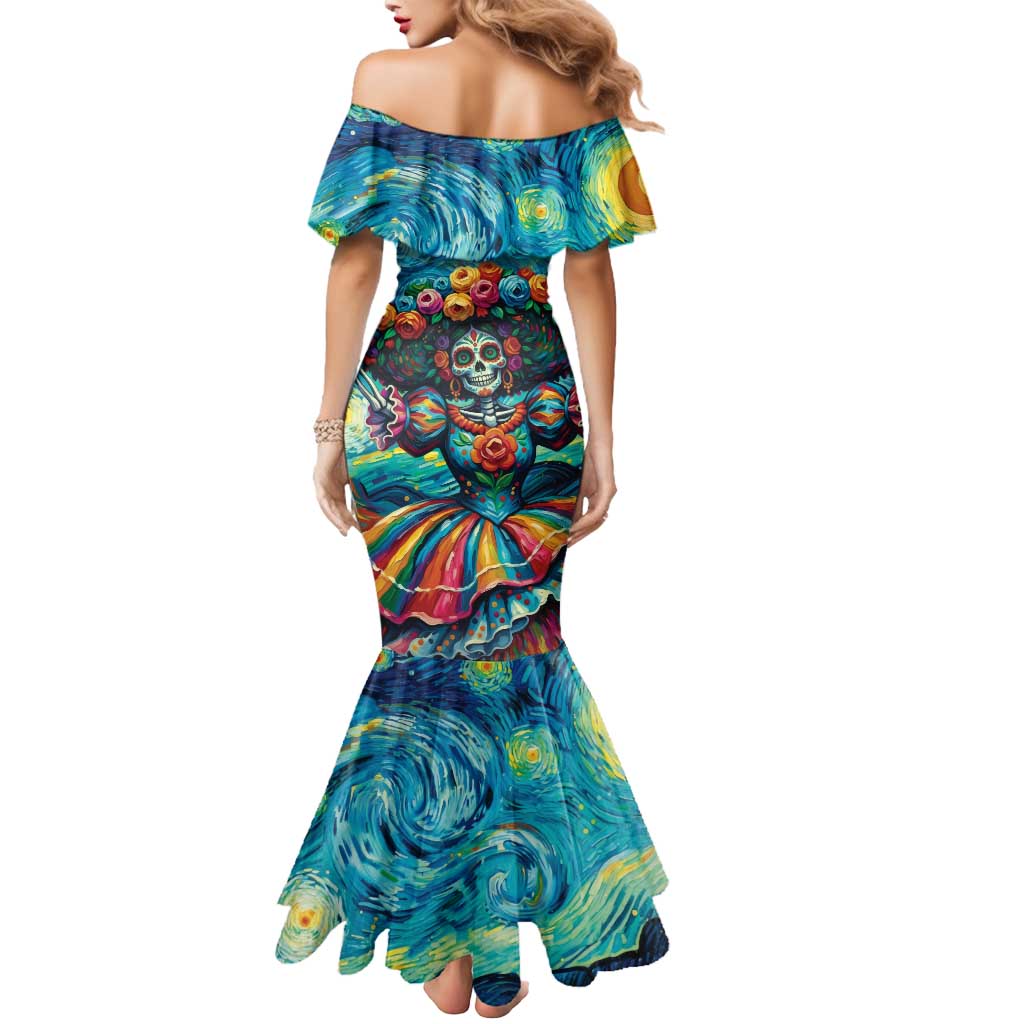 Día de los Muertos Mermaid Dress A Swirl of Colors and Souls - Wonder Print Shop