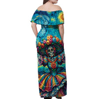 Día de los Muertos Off Shoulder Maxi Dress A Swirl of Colors and Souls - Wonder Print Shop