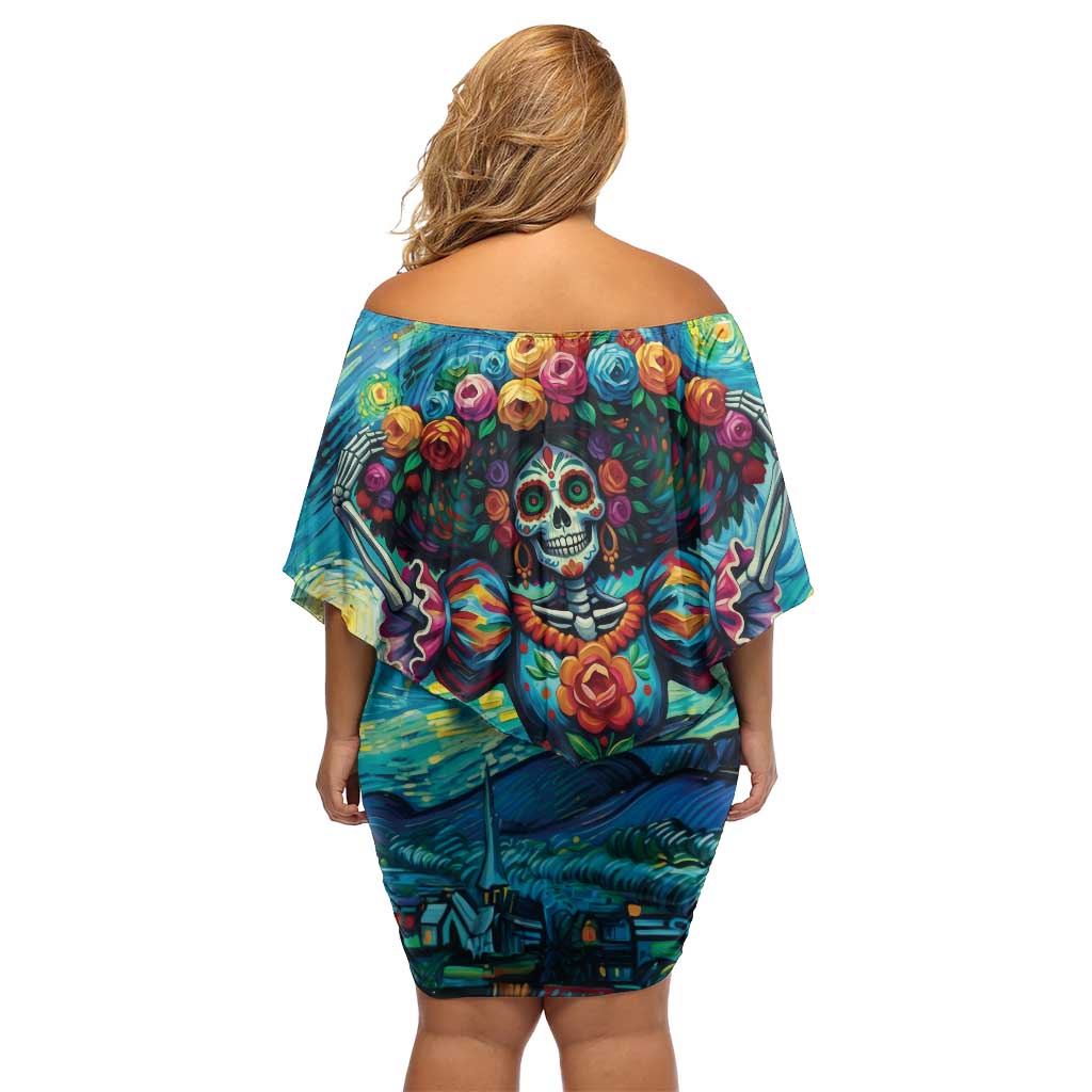 Día de los Muertos Off Shoulder Short Dress A Swirl of Colors and Souls - Wonder Print Shop