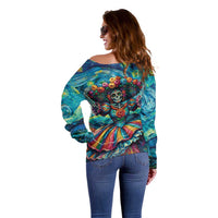 Día de los Muertos Off Shoulder Sweater A Swirl of Colors and Souls - Wonder Print Shop