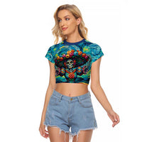 Día de los Muertos Raglan Cropped T Shirt A Swirl of Colors and Souls - Wonder Print Shop