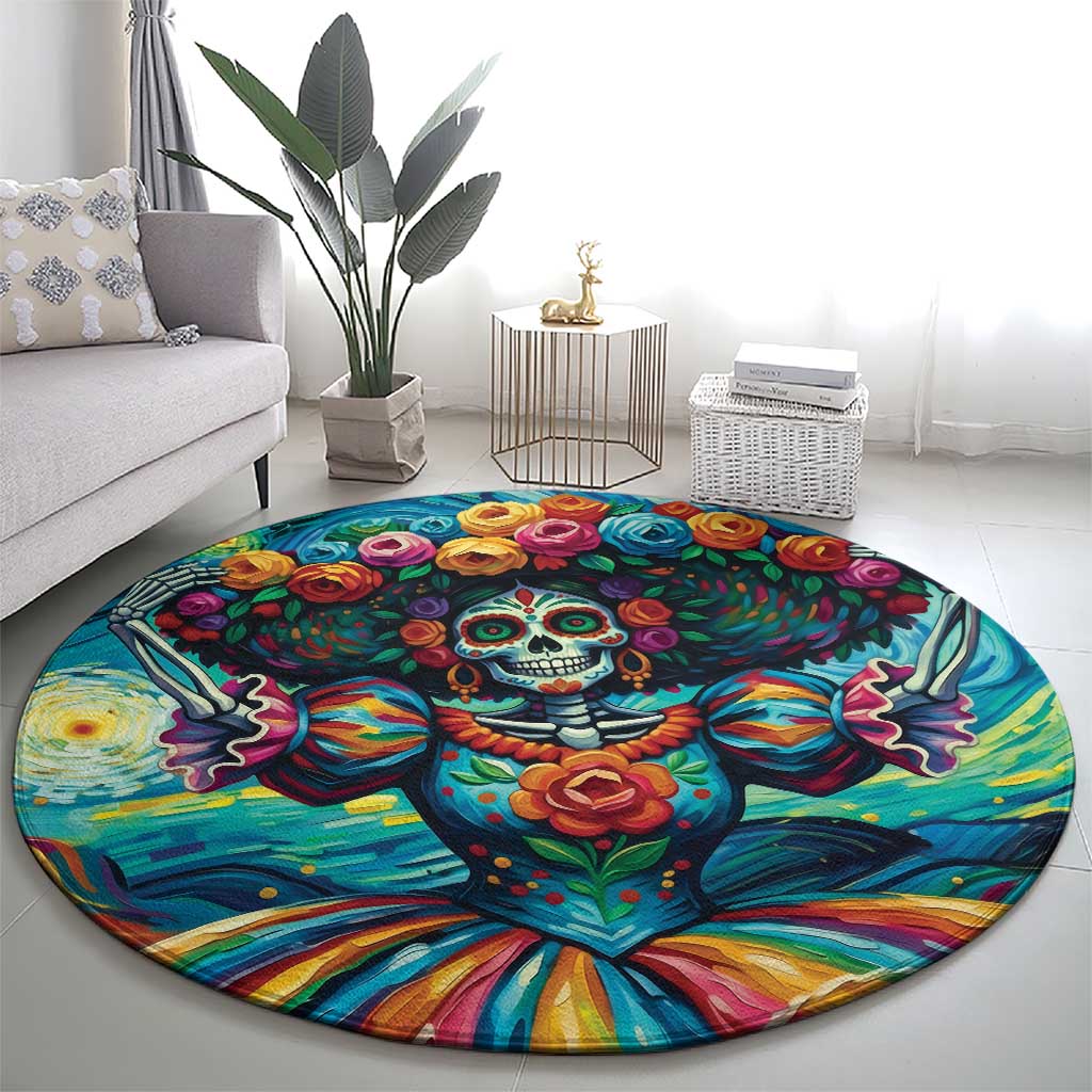 Día de los Muertos Round Carpet A Swirl of Colors and Souls - Wonder Print Shop