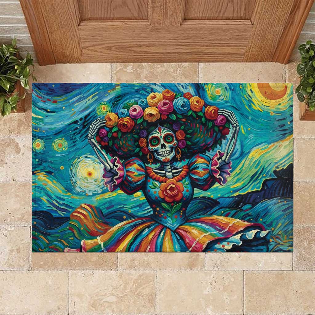 Día de los Muertos Rubber Doormat A Swirl of Colors and Souls - Wonder Print Shop