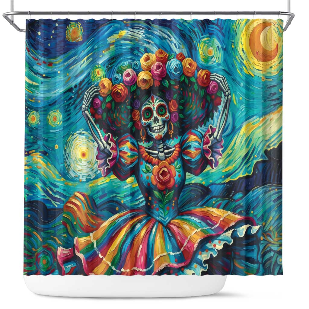 Día de los Muertos Shower Curtain A Swirl of Colors and Souls - Wonder Print Shop