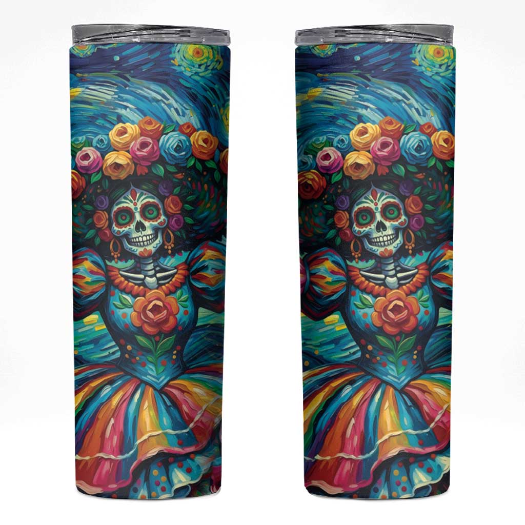 Día de los Muertos Skinny Tumbler A Swirl of Colors and Souls - Wonder Print Shop